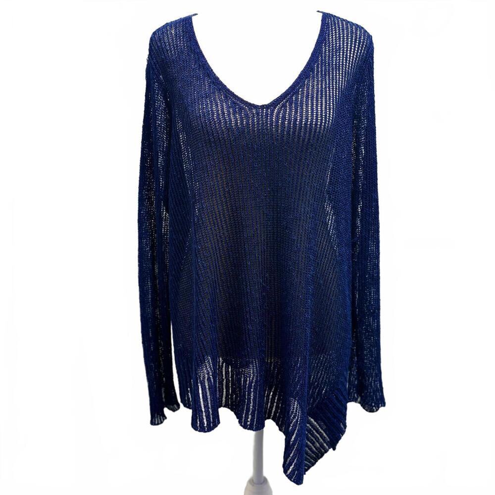 Eileen Fisher Linen Cotton Blend Stretch Crochet Lagenlook Relaxed Sweater Boho